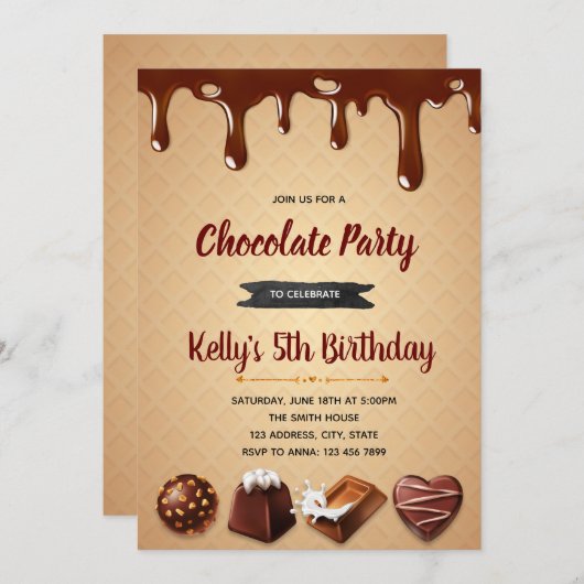 Uitnodiging voor Chocolate Heaven-feest (Voorkant / Achterkant)