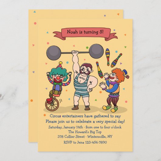 uitnodiging voor circusartiesten (Voorkant / Achterkant)