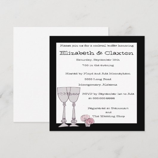 Uitnodiging voor Cocktailbuffet in zwart-wit (Voorkant / Achterkant)