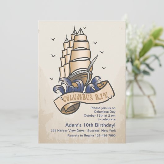 Uitnodiging voor Columbus Day-schip (Staand voorkant)