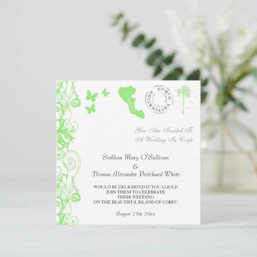 uitnodiging voor Corfu Wedding (Staand voorkant)