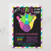 Uitnodiging voor Cosmic Bowling Meisjes Verjaardag (Voorkant)