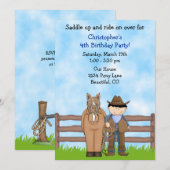 Uitnodiging voor cowboy en paardenverjaardag (Voorkant / Achterkant)