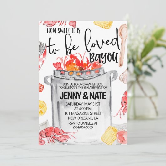 Uitnodiging voor Crawfish Kook Engagement Feest (Staand voorkant)