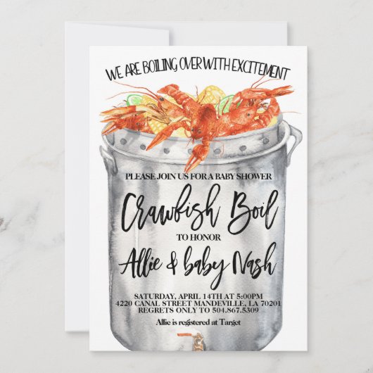 Uitnodiging voor Crawfish-kookbabyfeestje (Voorkant)