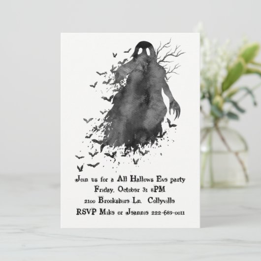 Uitnodiging voor Creepy Ghost Halloween Party (Staand voorkant)