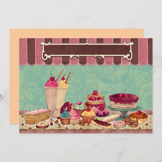 Uitnodiging voor Cupcake & Ice Cream Party (Voorkant / Achterkant)