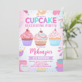 Uitnodiging voor Cupcake Versiering Feestje, Bewer (Staand voorkant)