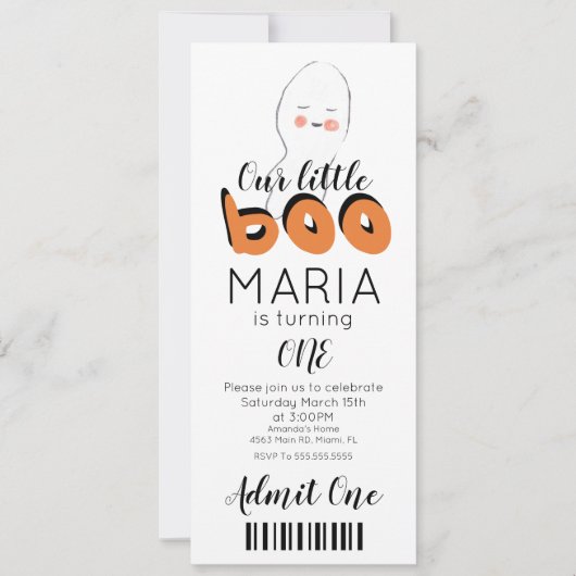 Uitnodiging voor Cute Ghost Boo Ticket Style Feest (Voorkant)