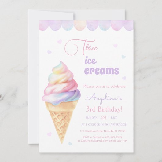 Uitnodiging voor de 3e verjaardag met ijs. (Voorkant)
