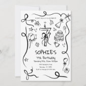 Uitnodiging voor de 7e verjaardag, met de hand get (Voorkant)