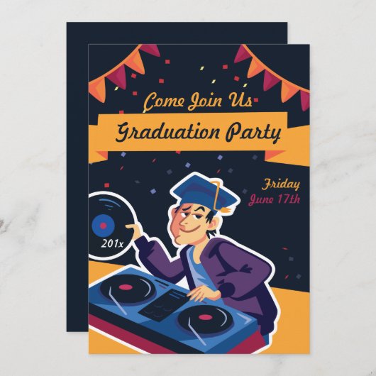 Uitnodiging voor de Afstuderen DJ Graduation Party (Voorkant / Achterkant)