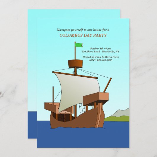 Uitnodiging voor de Age of Discovery Columbus Day (Voorkant / Achterkant)