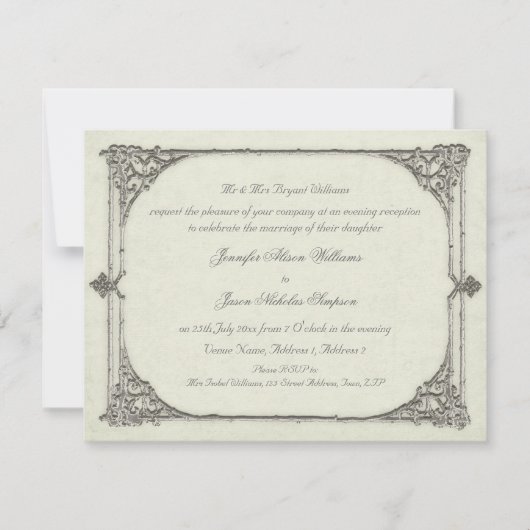Uitnodiging voor de avondbruiloft  / Antiek Lijst (Voorkant)
