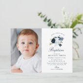 uitnodiging voor de blauwe bloemenkruis-doop (Staand voorkant)