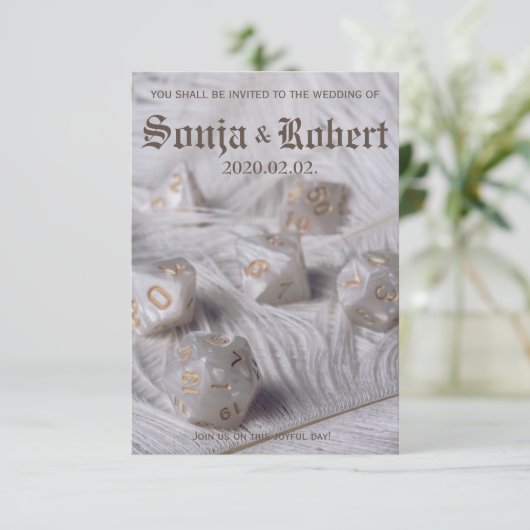  uitnodiging voor de bruiloft RPG Dice (Staand voorkant)