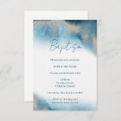 Uitnodiging voor de doop. Blauw en Goud Aquarel (Voorkant / Achterkant)