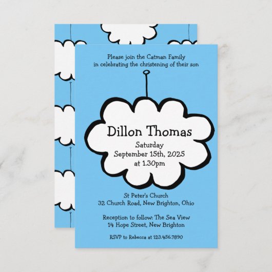 Uitnodiging voor de doop van Cloud on a String (Voorkant / Achterkant)