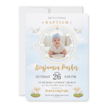 Uitnodiging voor de doop van een babyjongen met fo
