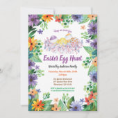 Uitnodiging voor de Easter Egg Hunt. Paarse bloeme (Voorkant)