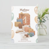 Uitnodiging voor de eerste verjaardag in retro sti (Staand voorkant)