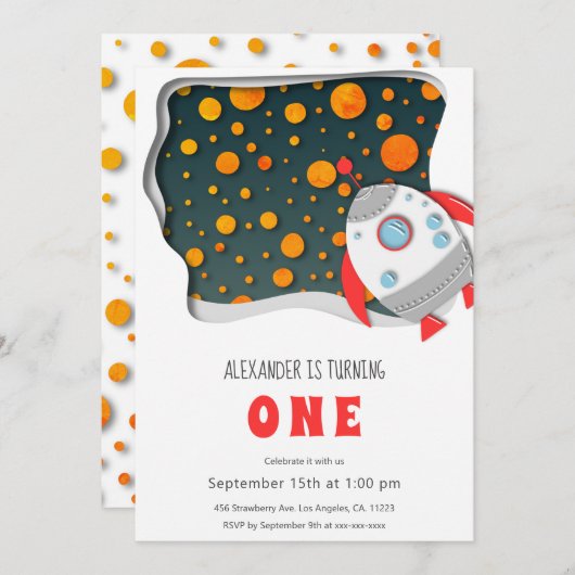 Uitnodiging voor de eerste verjaardag van het oran (Voorkant / Achterkant)