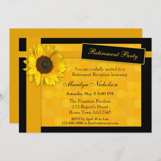 Uitnodiging voor de Elegant Sunflower Retirement P (Voorkant / Achterkant)