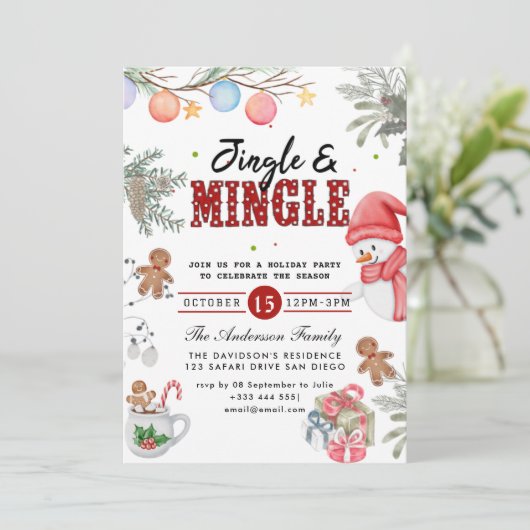 Uitnodiging voor de feestdag in Jingle & Mingle (Staand voorkant)