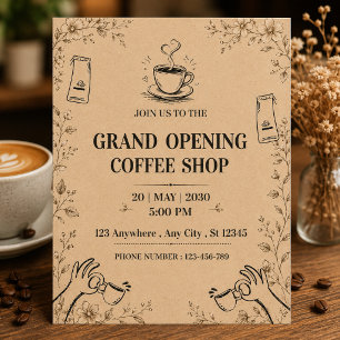 Uitnodiging voor de grote opening van een koffieza