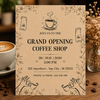 Uitnodiging voor de grote opening van een koffieza