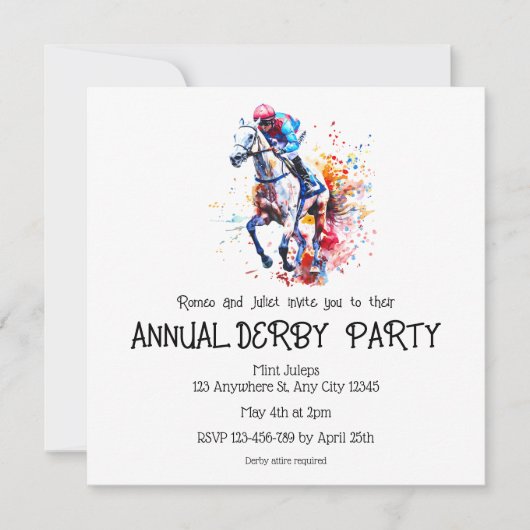Uitnodiging voor de jaarlijkse Derby Party (Voorkant)