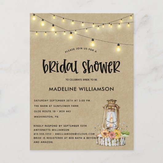 Uitnodiging voor de Lantern Bridal Shower (Voorkant)