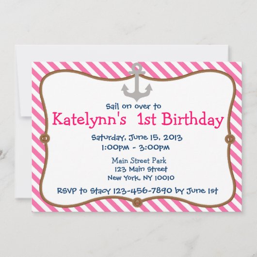 Uitnodiging voor de Nautical Birthday Party van he (Voorkant)