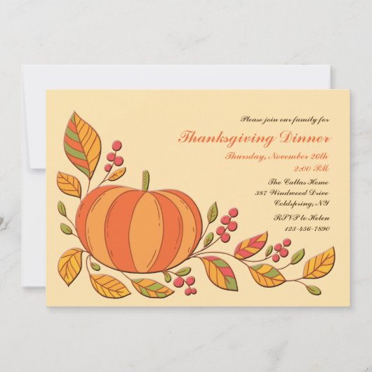 Uitnodiging voor de oogst van pompoenen (Voorkant)