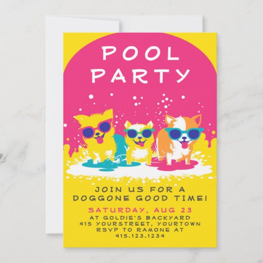 Uitnodiging voor de partij Doggie Pool |  (Voorkant)