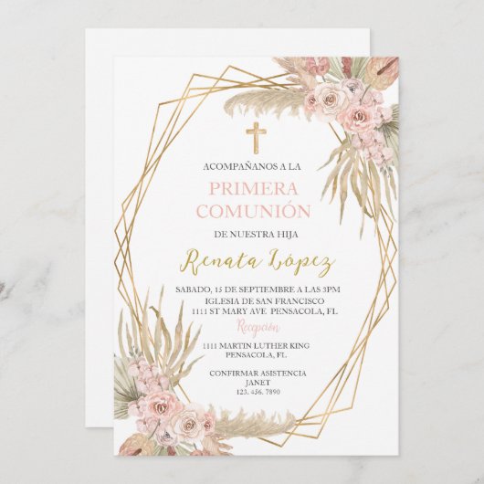 Uitnodiging voor de primera communión. (Voorkant / Achterkant)