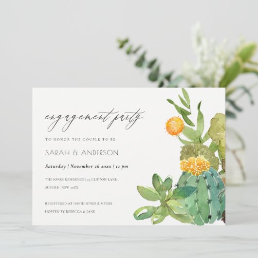 Uitnodiging voor de verloving met sappige cacti en (Staand voorkant)