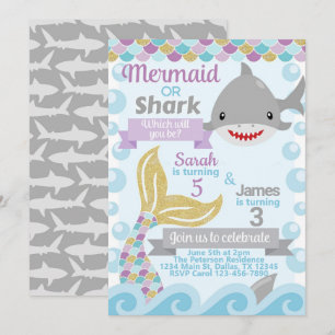 uitnodiging voor de wedstrijd Mermaid Shark Birthd