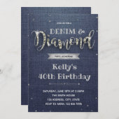 Uitnodiging voor denim en diamant themafeest (Voorkant / Achterkant)