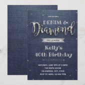 Uitnodiging voor denim- en diamantthemaparty (Voorkant / Achterkant)