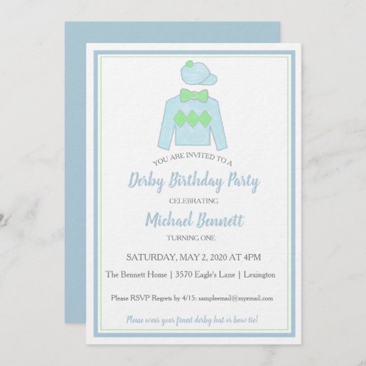 Uitnodiging voor Derby-feest met waterverf Jockey  (Voorkant / Achterkant)