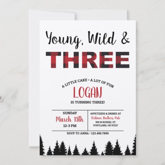 Uitnodiging voor derde verjaardag Young Wild & Thr (Voorkant)