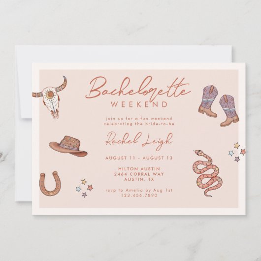 Uitnodiging voor Desert Cowgirl vrijgezellenfeest (Voorkant)