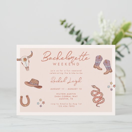 Uitnodiging voor Desert Cowgirl vrijgezellenfeest (Staand voorkant)
