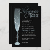 Uitnodiging voor diamant champagne toast blauw (Voorkant / Achterkant)