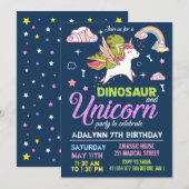 Uitnodiging voor dinosaurus en eenhoorn - UITNODIG (Voorkant / Achterkant)