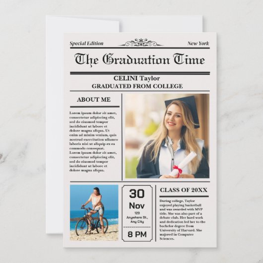 Uitnodiging voor diploma-uitreiking - Printbaar (Voorkant)