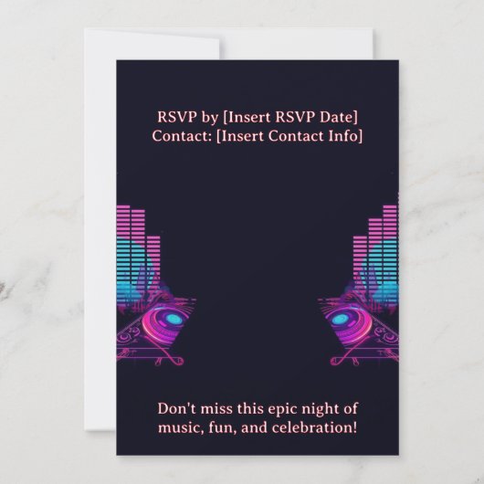 Uitnodiging voor DJ Birthday Party - (Achterkant)