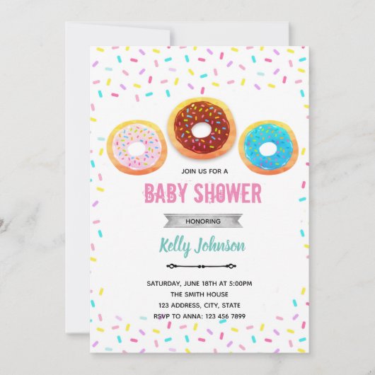 Uitnodiging voor donuts-baby shower (Voorkant)