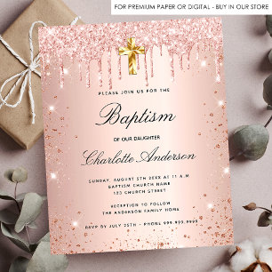 Uitnodiging voor doop met roze gouden glitters